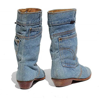 ladies autumn winter cowboy denim boots