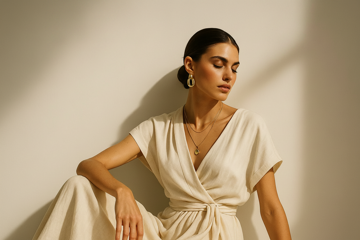 Edited fashion photo with the background logo removed