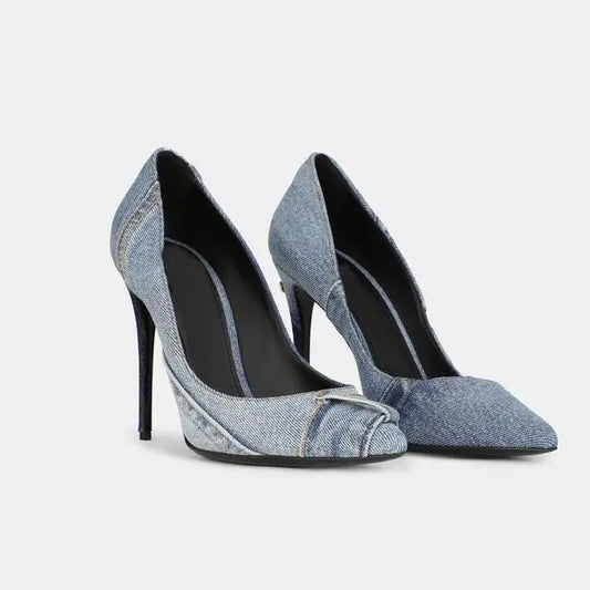 Patchwork Denim Stiletto Heels