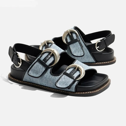 Denim Metal Buckle Roman Sandals