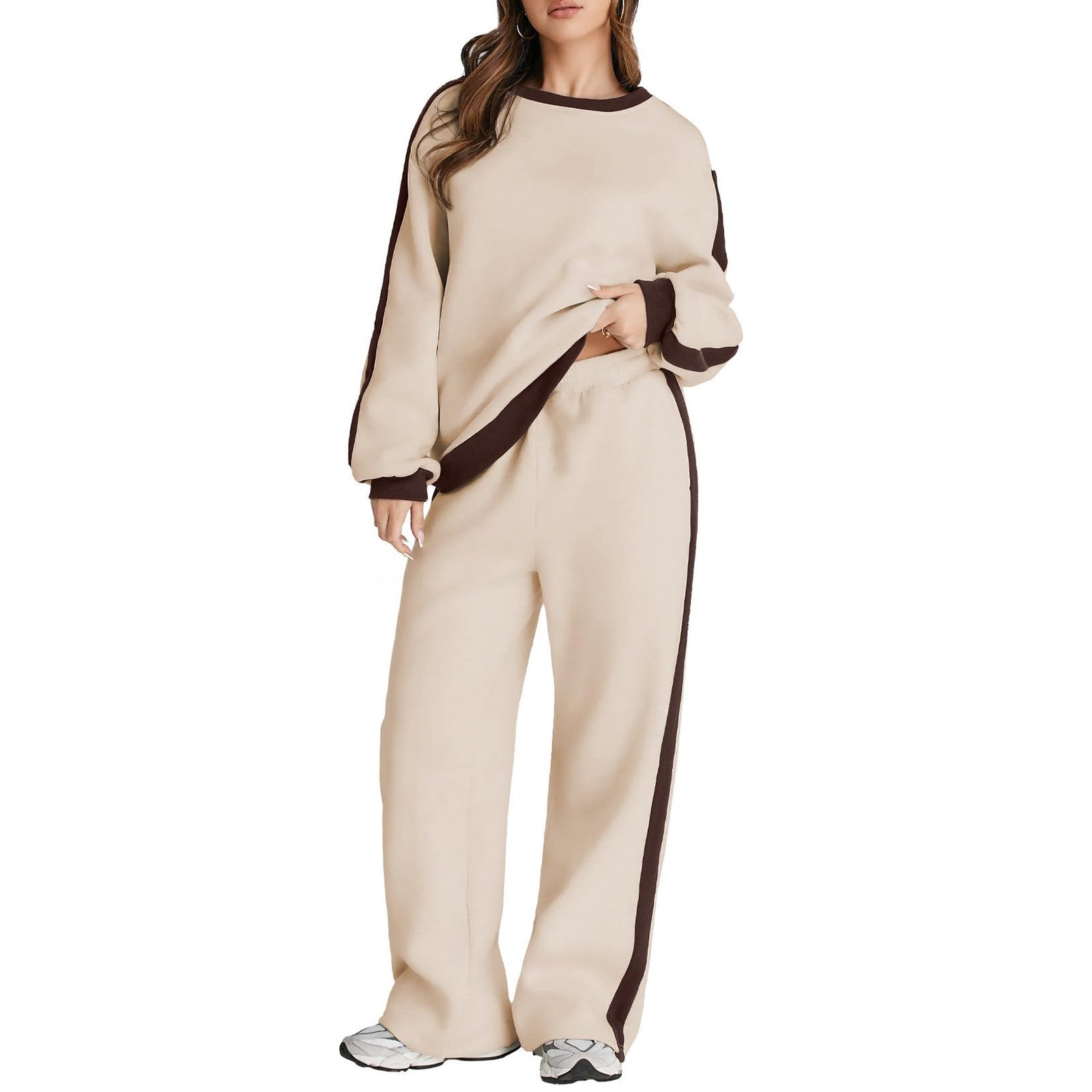 Trimming Pullover hoodie and sweatpants Set