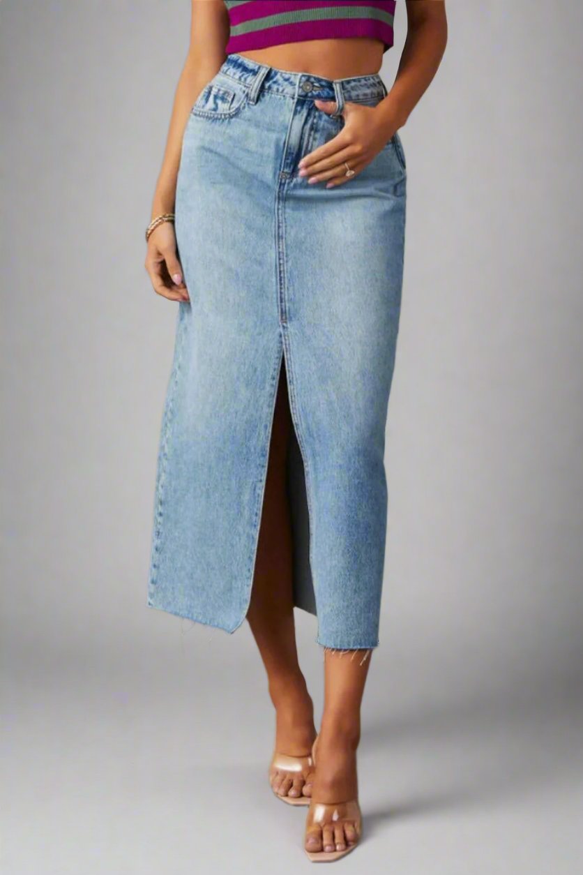 Slit Midi Denim Skirt