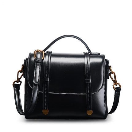 Black Genuine Leather Compact Handbag