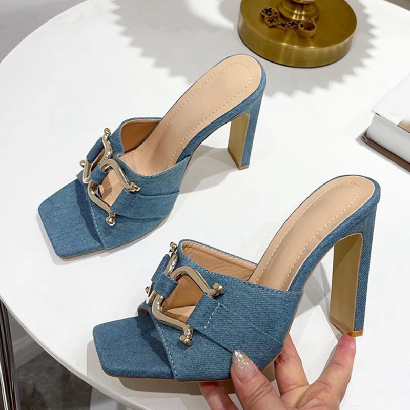 Denim Mules High Heels