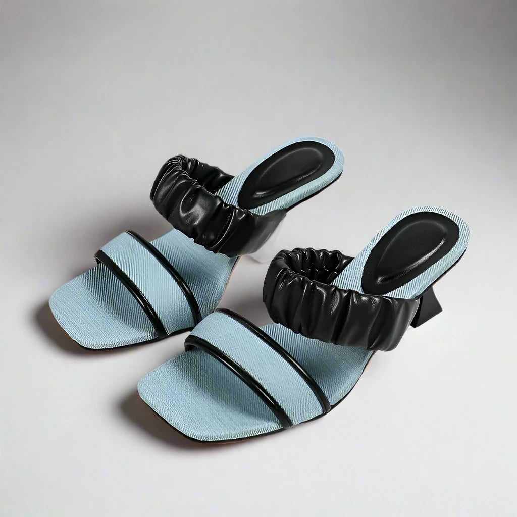 Square Toe Slip On Denim Sandals