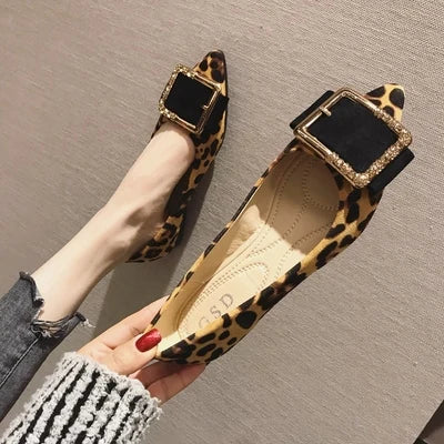 Lady Shoes Flat Heel Leopard Fashion Classic All Match Extra Big Size 44 45 46 Small Size 31 32 33 34 Pointed Toe Women Flats