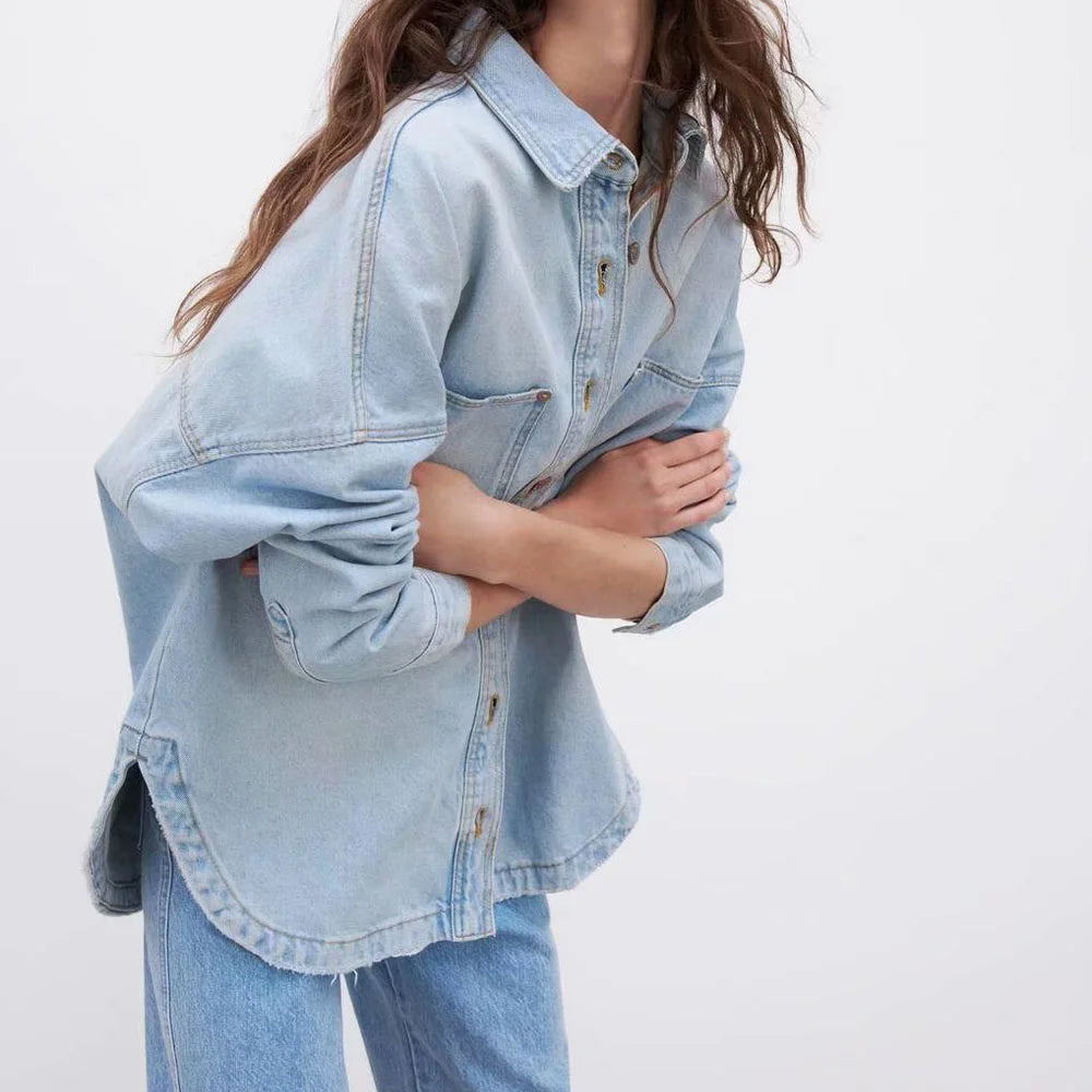 Retro British Style Pocket Denim Shirt