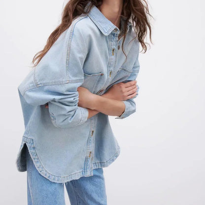 Women Spring Autumn New British Style Women's Wear Retro Old Korean Style Casual Loose Pocket Denim Shirt Coat