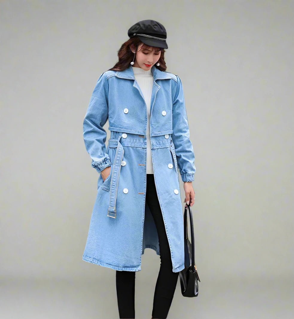 Long Denim Trench Coat