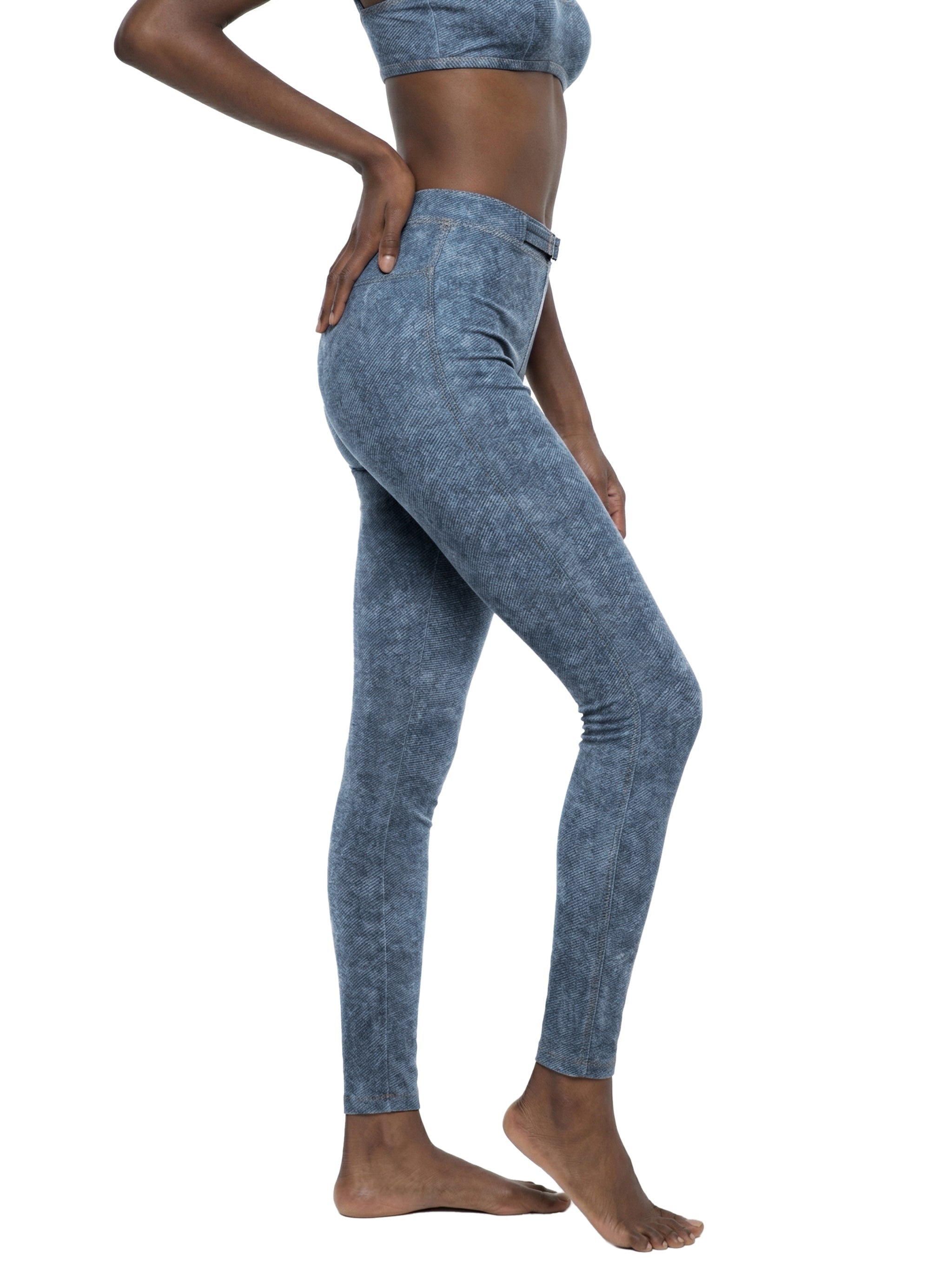 Faux Denim Zip-Fly Leggings