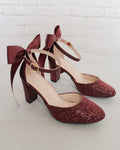 Rock Glitter Block Heel with Back Satin Bow