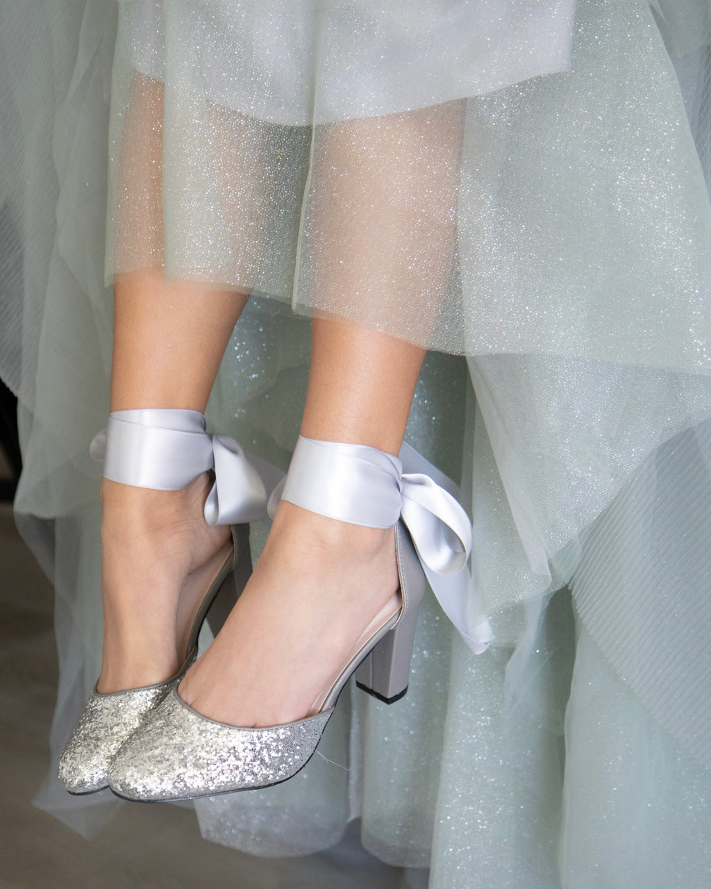 Rock Glitter Block Heel with Wrapped Satin Tie