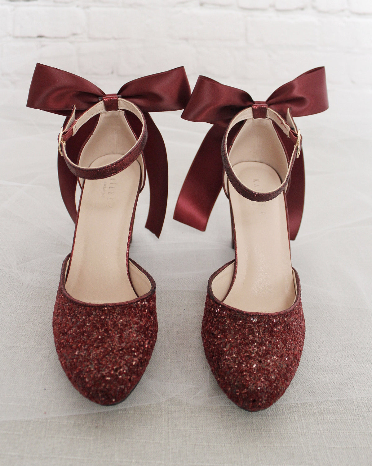 Rock Glitter Block Heel with Back Satin Bow