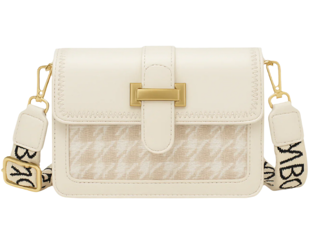 Light cream handbag with designer strap