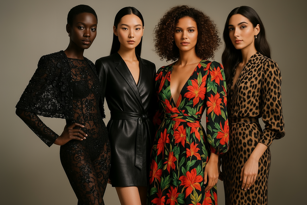 Luxury Fashion Editorial with Curly Hair Floral Model