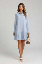 Azure Pleat Casual Shirt Dress