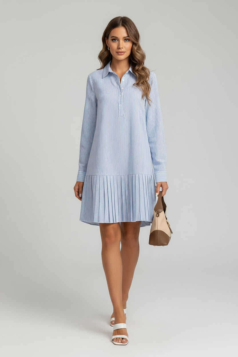 Azure Pleat Casual Shirt Dress