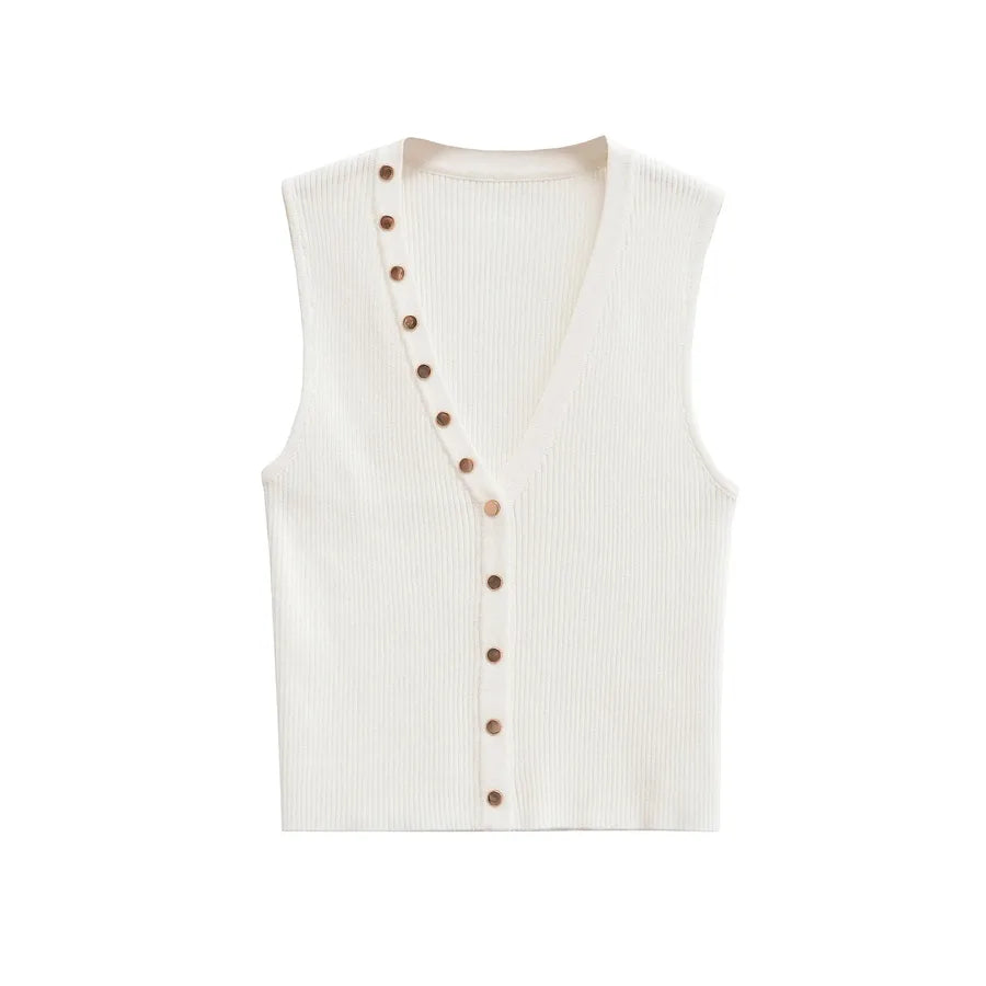 Elegant Solid Color Button Tank Tops