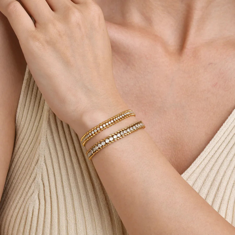 Gold Plated Geometric Zircon Bracelet – Stainless Steel