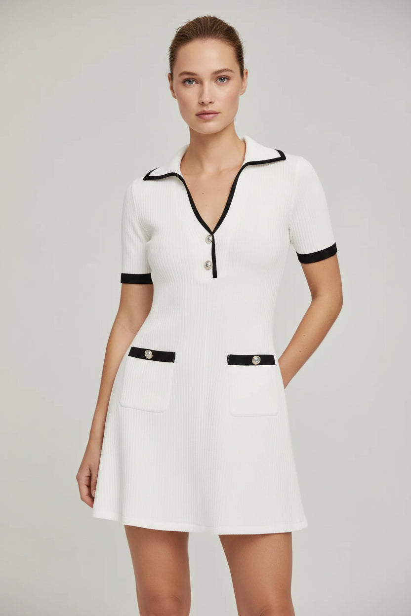 Classic Luxe Ribbed Metal Button Dress