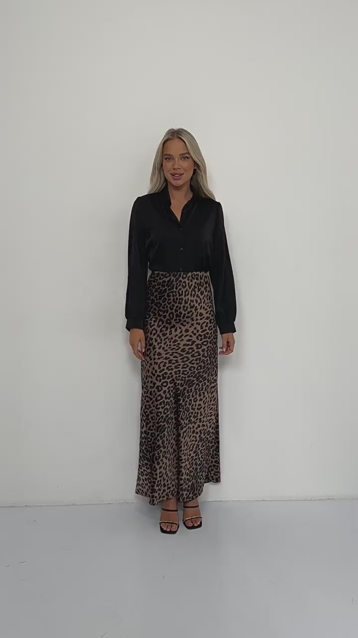 Satin Leopard Print Skirt