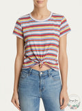 AQUA Women's Stripe Twist-Front Crewneck Tee, Medium