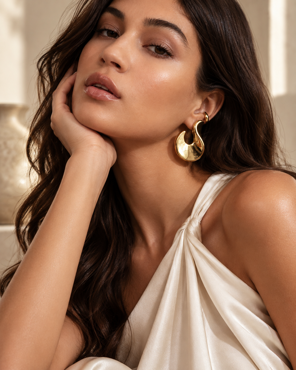 Valentina Sculptural Flame Gold Statement Earrings