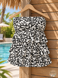 Island Escape Cape May Tiered Bandeau Tankini Top 8 Black White