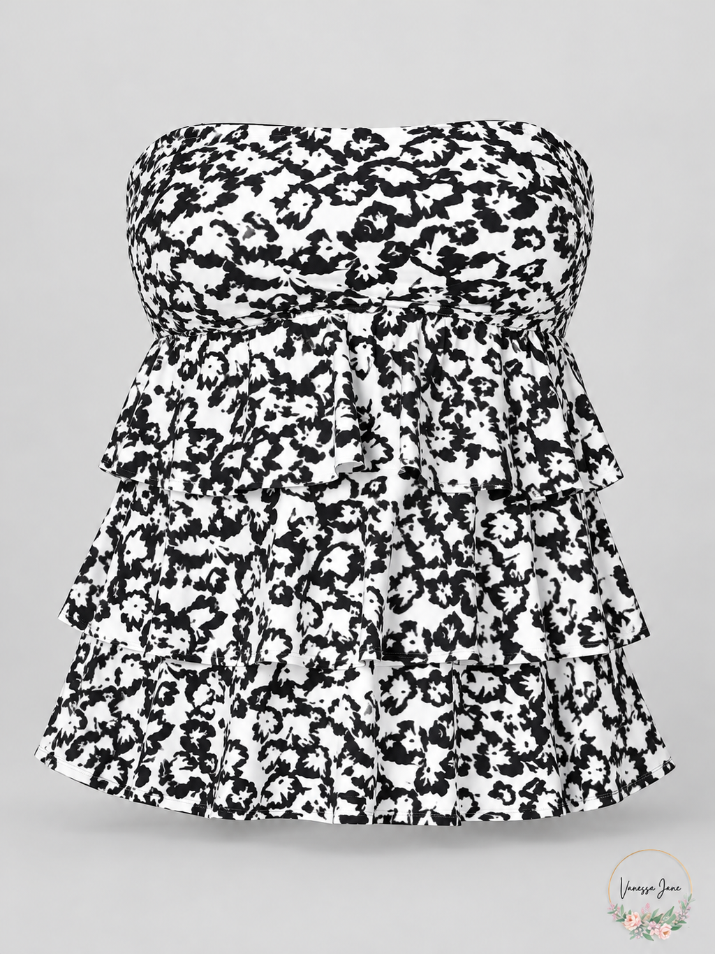 Island Escape Cape May Tiered Bandeau Tankini Top 8 Black White