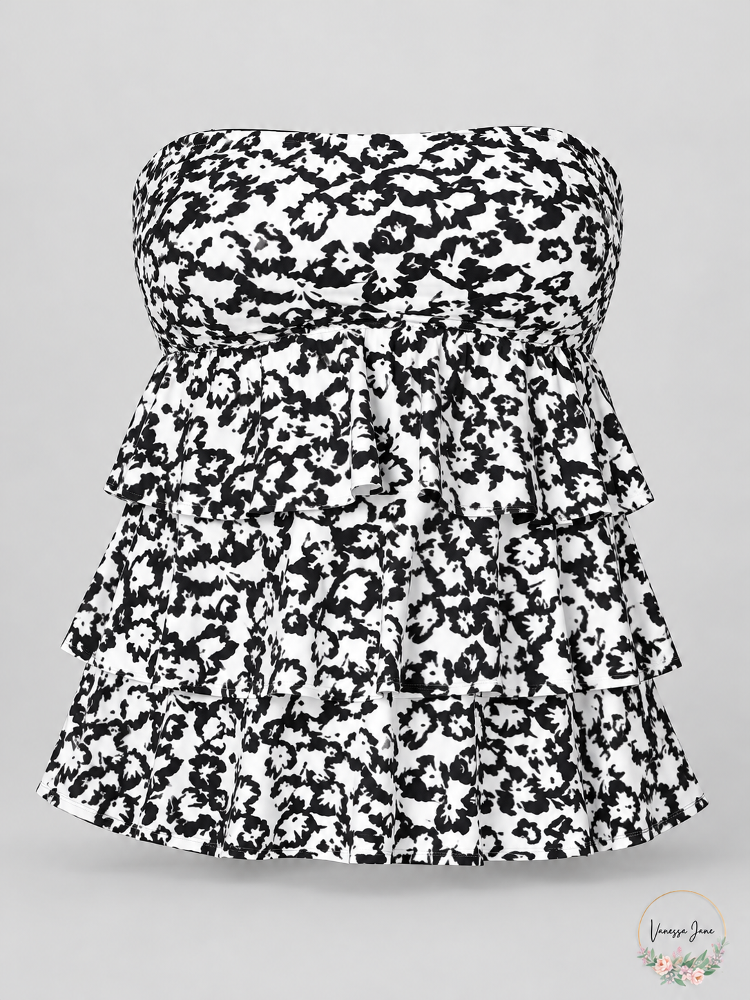 Island Escape Cape May Tiered Bandeau Tankini Top 8 Black White