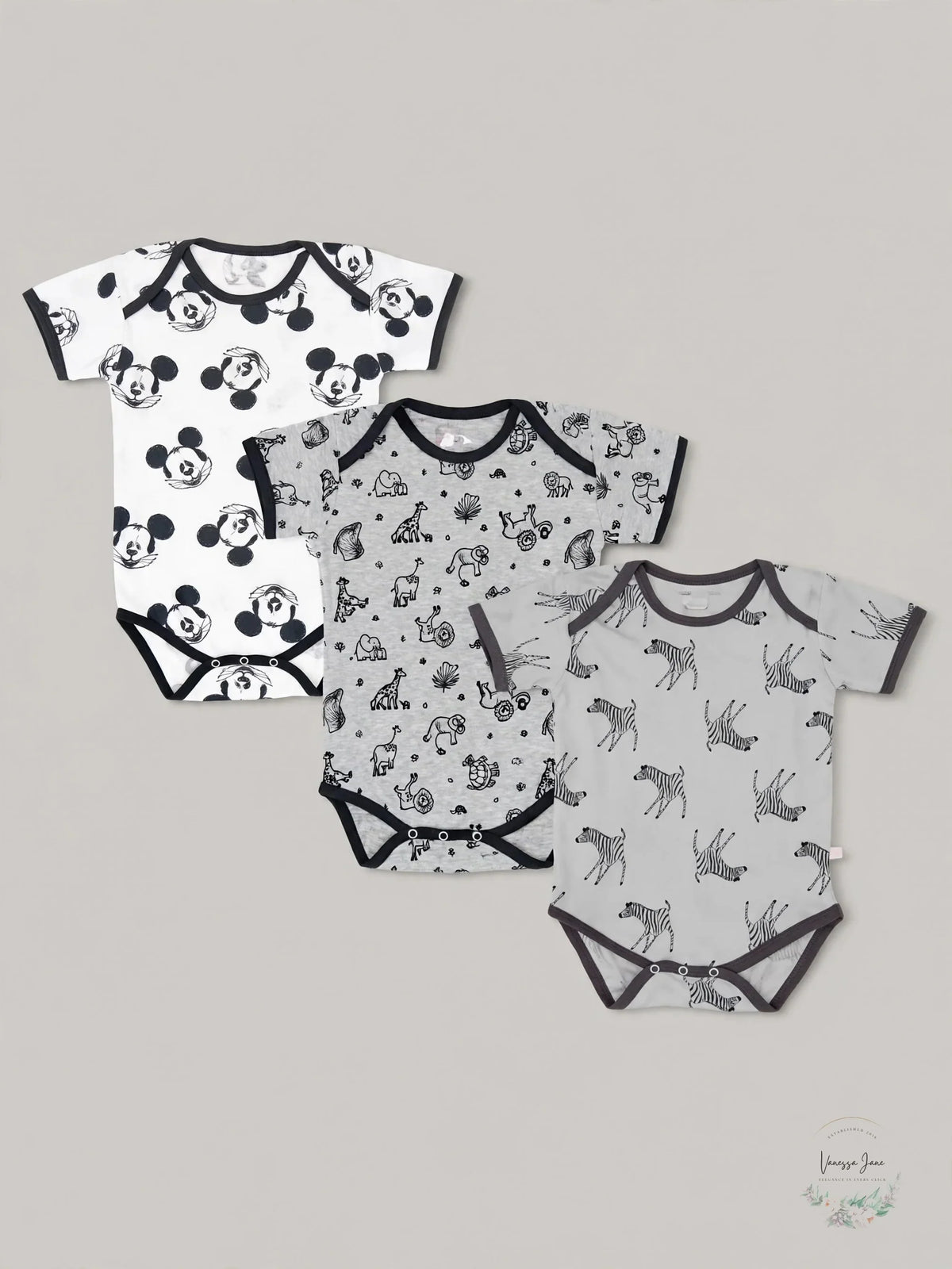 Sofie & Sam Organic Cotton 3 Pack Bodysuits, Size 12-18 Months