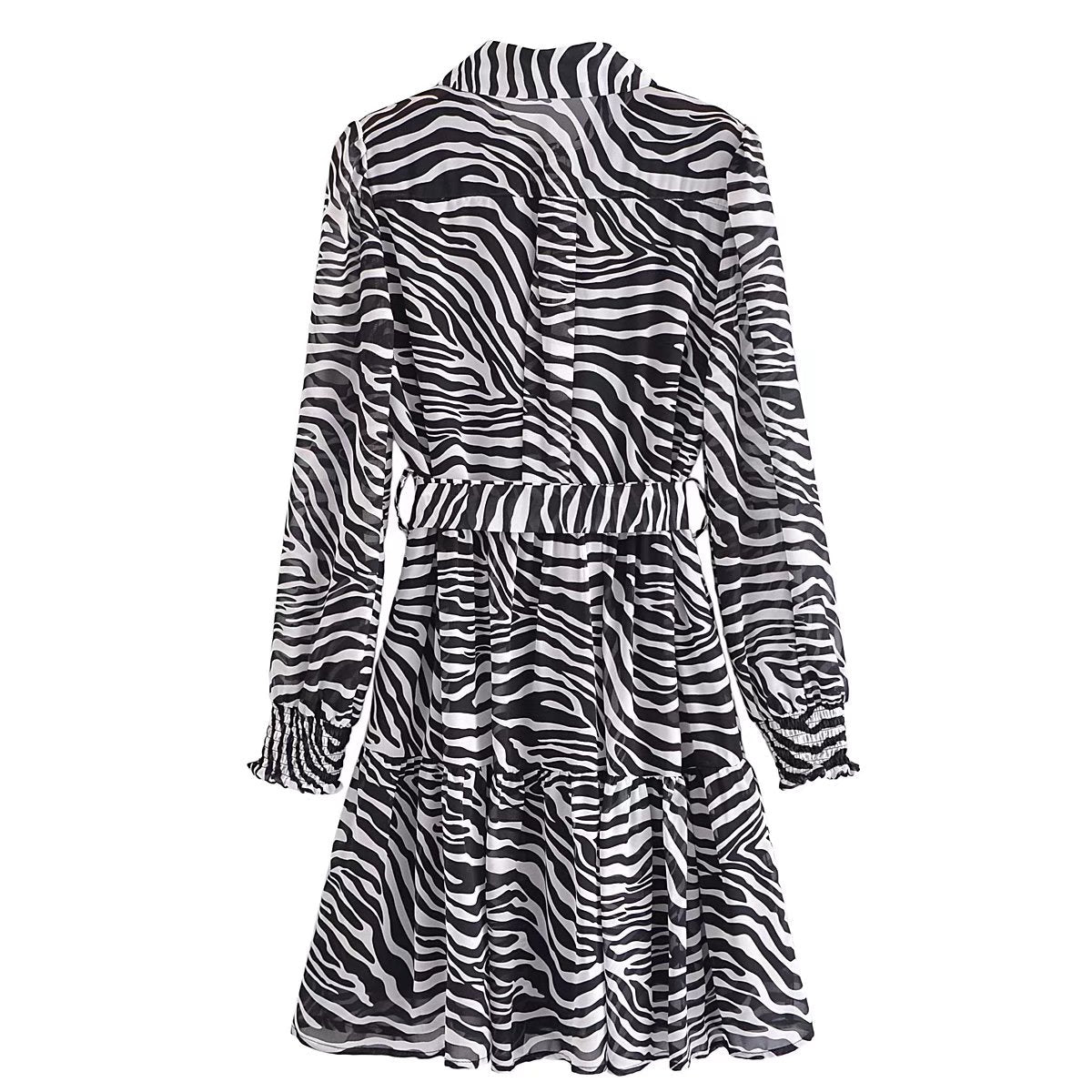 Retro Lapels Animal Print Waist Tie Dress