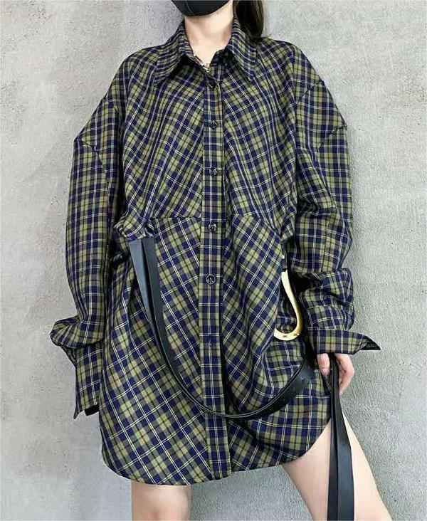 Retro Plaid Dress Top with Belt