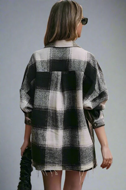 Fall Pocket Plaid Shirt Coat