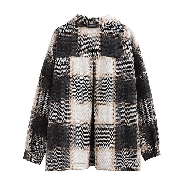 Fall Pocket Plaid Shirt Coat