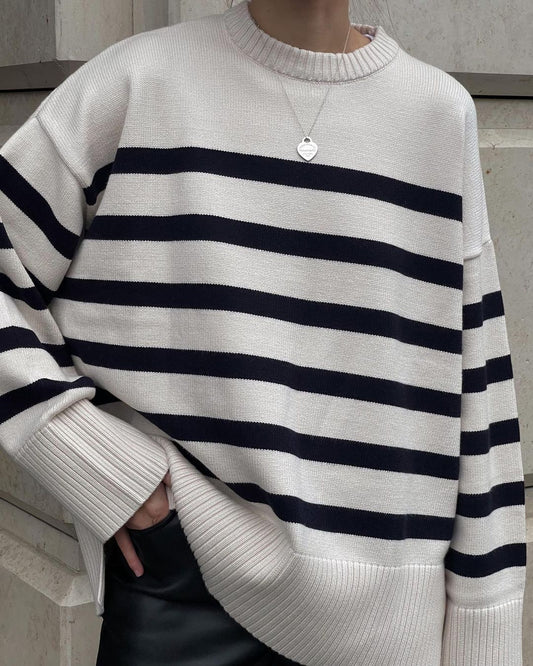 Striped Black & White Pullover Sweater Top