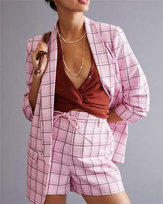 Nine Quarter Sleeve Pink Plaid Blazer