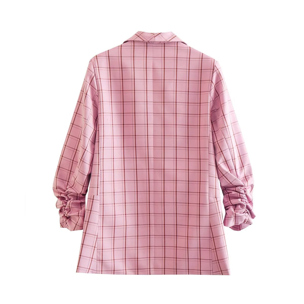 Nine Quarter Sleeve Pink Plaid Blazer