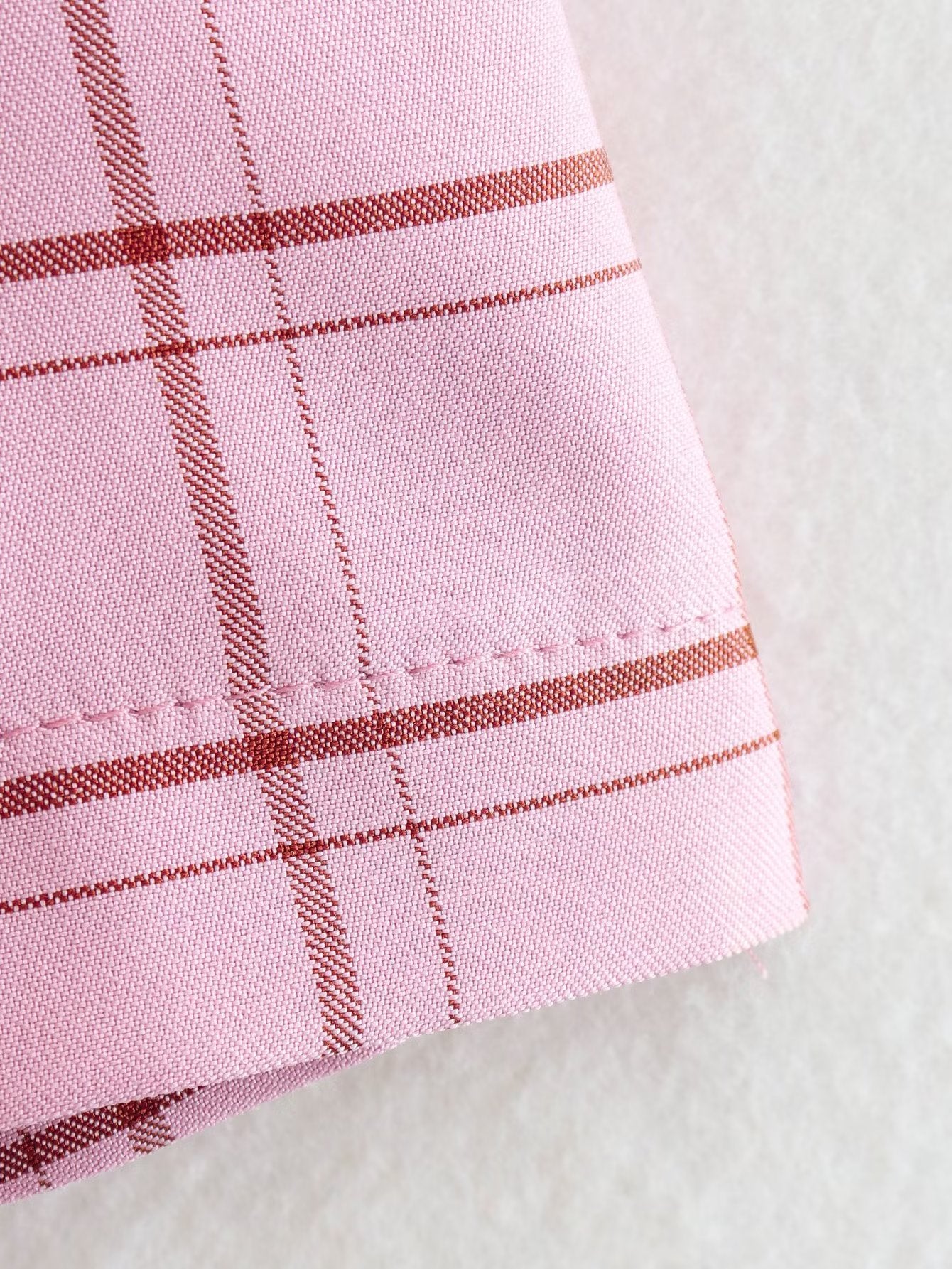 Waist Tied Pink Plaid Straight Leg Dress Shorts