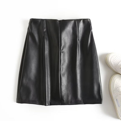 Black Leather Winter Short Skirt