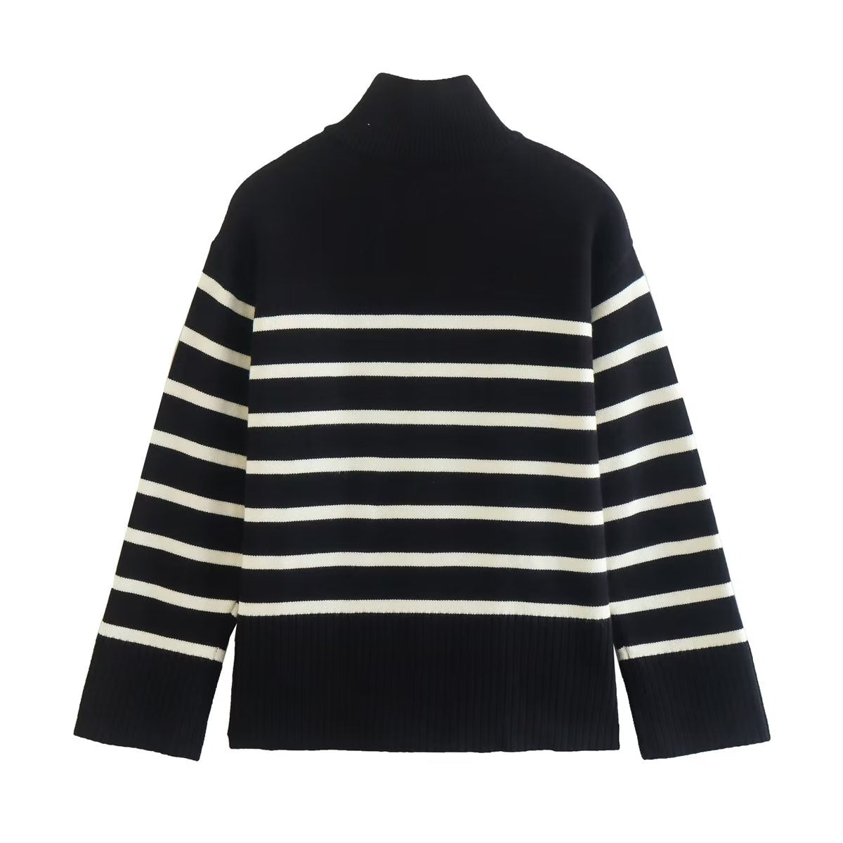 Zip Up Stripe Turtleneck Sweater