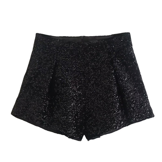 Casual Black Sequined Shorts