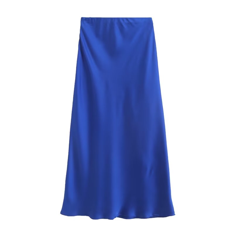 High Waist Sheath Slit Satin Skirt