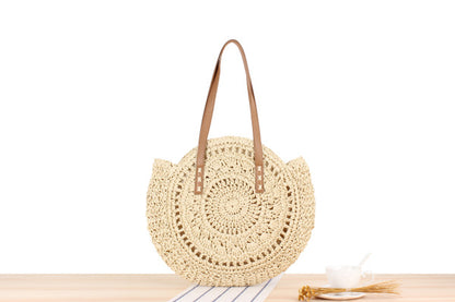 Simple Round One Shoulder Straw Woven Bag