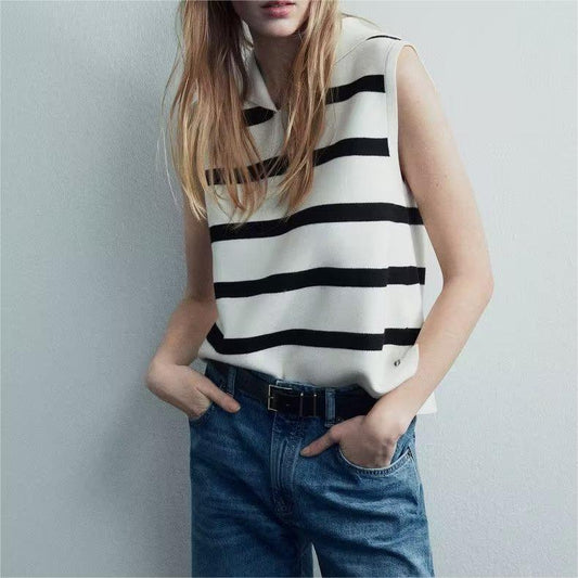 Black White Striped Knitted Top