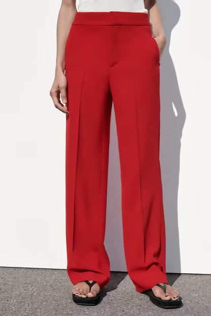 Red High Waist Casual Pants