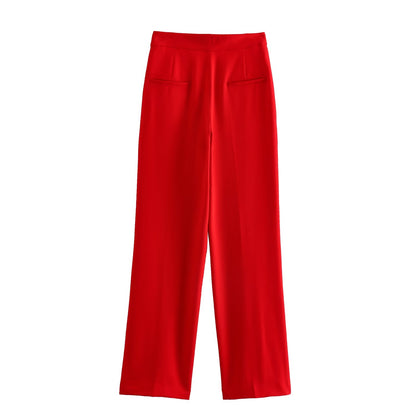 Red High Waist Casual Pants