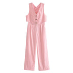 Button Vest Top & Wide Leg Pants Suit