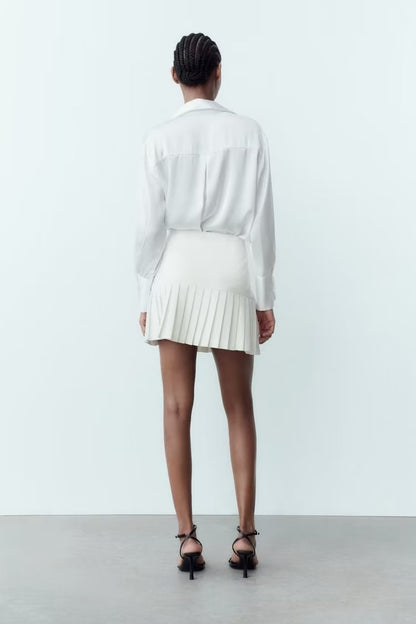 High Waist Button Pleated Mini Skirt