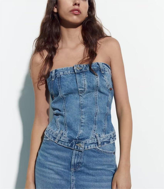 Elastic Corset Denim Top